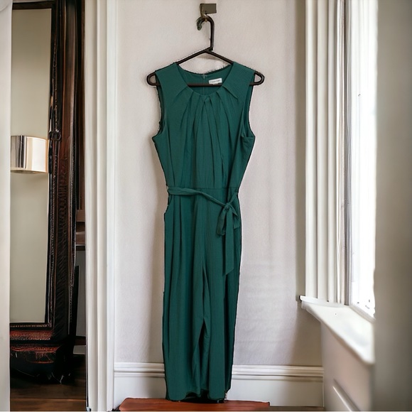 Calvin Klein Women’s Green Sleeveless Jumpsuit Belted Waist Wide Leg Size 14 - Picture 1 of 6